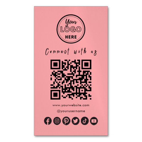 Connect With Us Social Media QR Code Blush Pink Business Card Magnet
