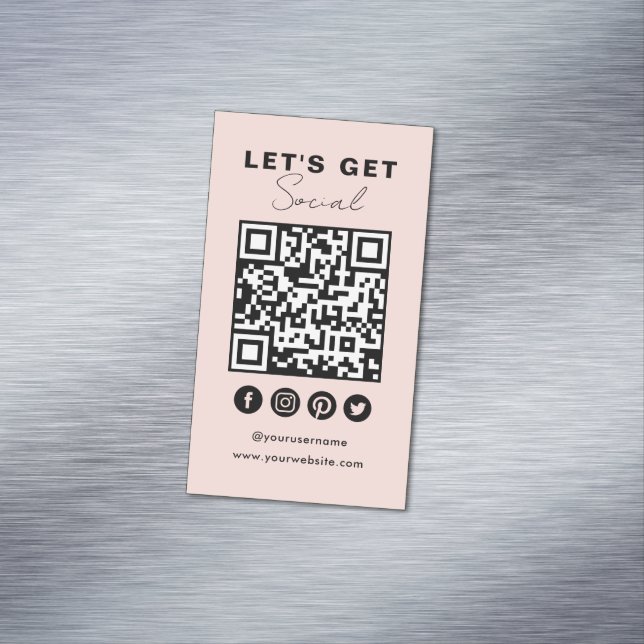 Connect With Us Social Media QR Code Blush Pink Business Card Magnet (In Situ)