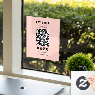 Connect With Us Social Media QR Code Blush Pink Window Cling