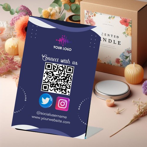 Connect with us Social Media QR Code Business Card Pedestal Sign