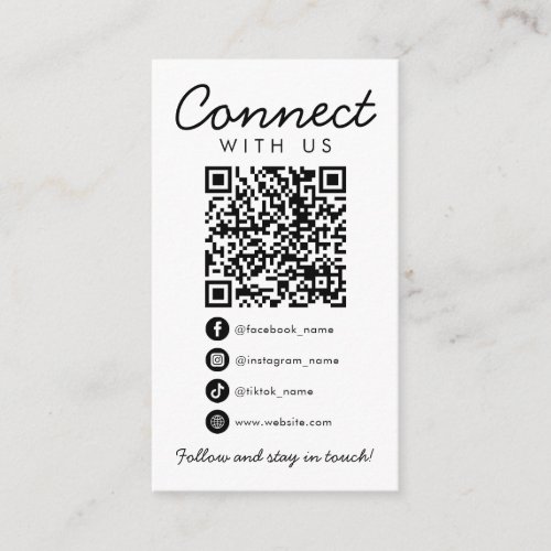 Connect with Us Social Media QR Code Business Logo Enclosure Card