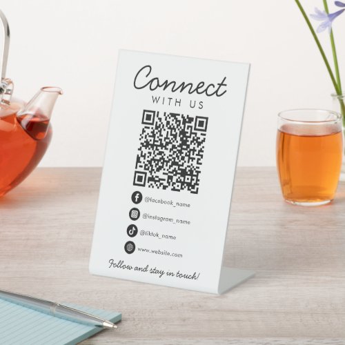 Connect with Us Social Media QR Code Business Logo Pedestal Sign