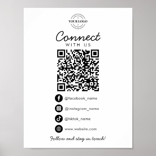Connect with Us Social Media QR Code Business Logo Poster
