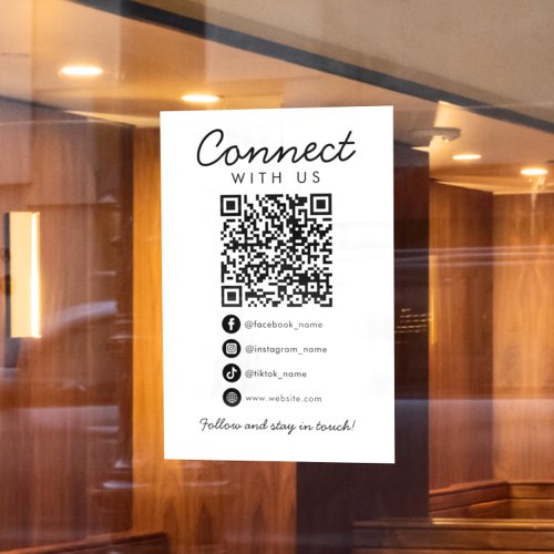 Connect with Us Social Media QR Code Business Logo Window Cling