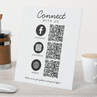 Connect with Us Social Media QR Code Business Pede Pedestal Sign