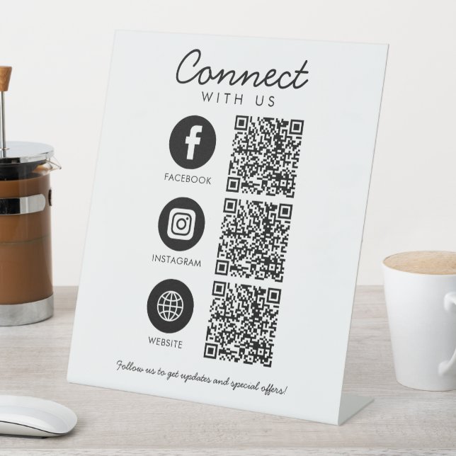 Connect with Us Social Media QR Code Business Pede Pedestal Sign (In SItu)