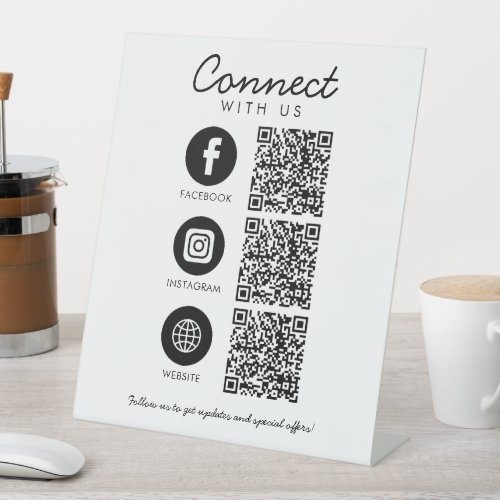 Connect with Us Social Media QR Code Business Pedestal Sign