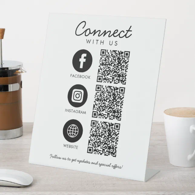 Connect with Us Social Media QR Code Business Pedestal Sign | Zazzle