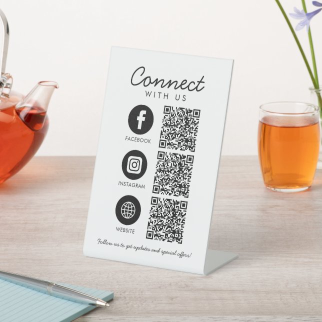 Connect with Us Social Media QR Code Business Pedestal Sign (In SItu)