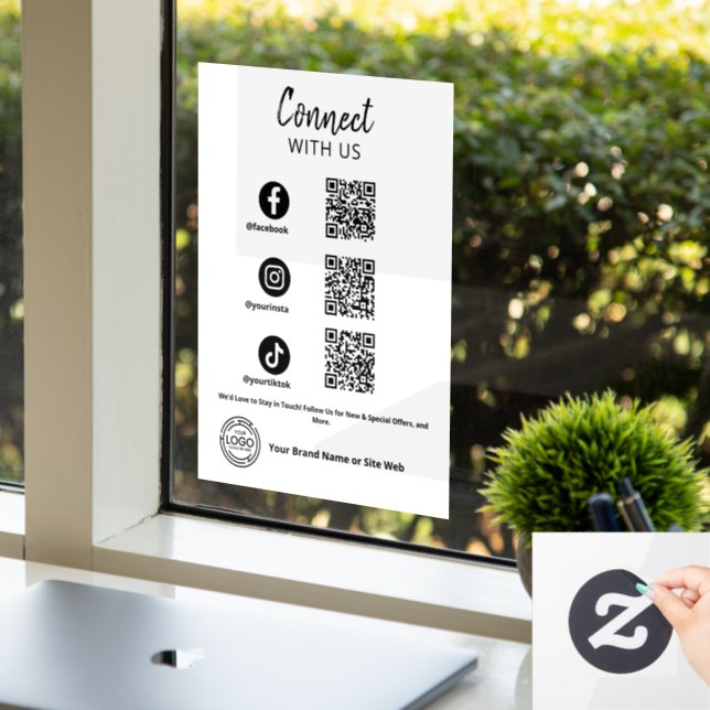 Connect with us Social Media QR code Business Window Cling (Office)