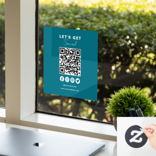 Connect With Us Social Media QR Code Classic Blue Window Cling