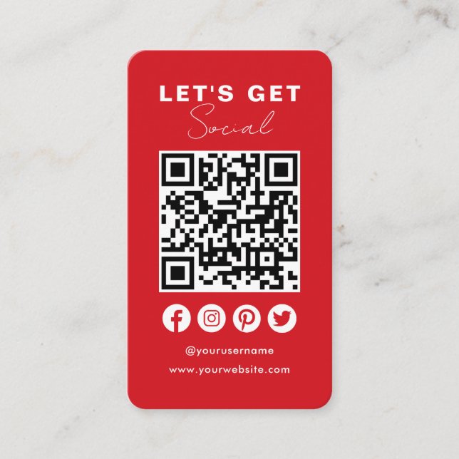 Connect With Us Social Media QR Code Classic Red Business Card (Front)