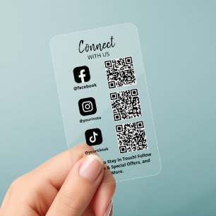 Connect with us Social Media QR code Clear Business Cards