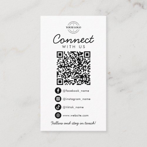 Connect with Us Social Media QR Code Company Logo Enclosure Card