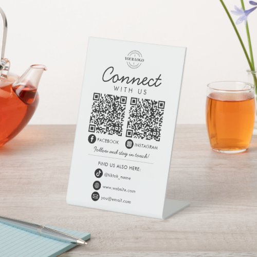 Connect with Us Social Media QR Code Company Logo Pedestal Sign