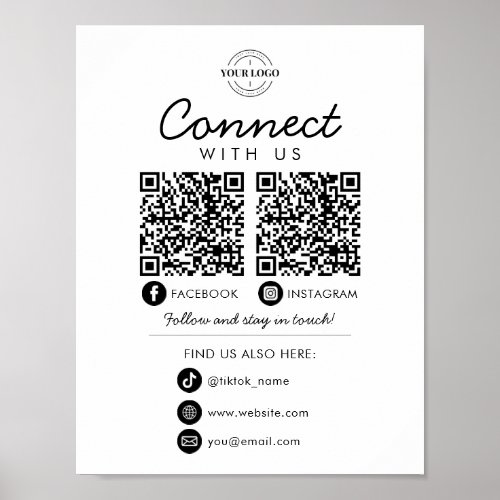 Connect with Us Social Media QR Code Company Logo Poster