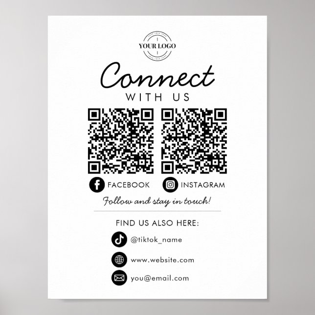 Connect with Us Social Media QR Code Company Logo Poster (Front)