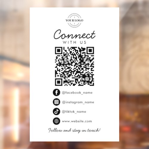 Connect with Us Social Media QR Code Company Logo Window Cling