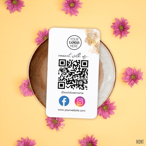 Connect With Us Social Media QR Code Gold Scissors Business Card