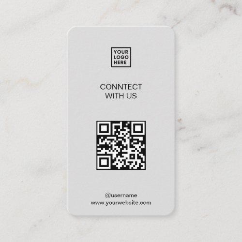 Connect with us Social Media QR Code Grey Business Card