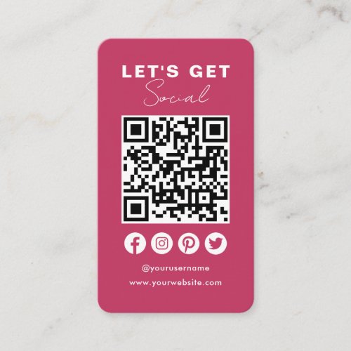 Connect With Us Social Media QR Code Hot Pink Business Card