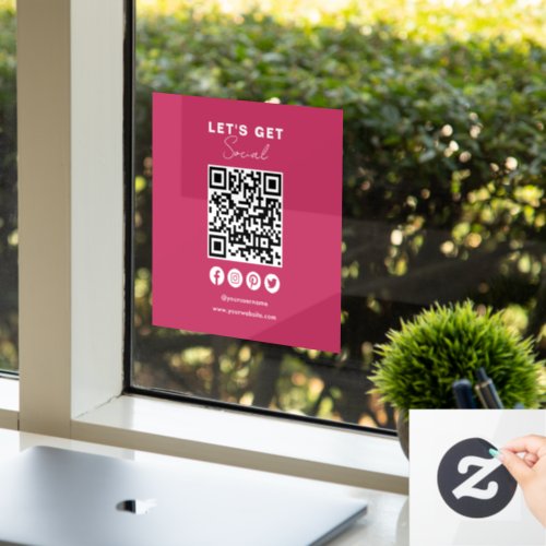 Connect With Us Social Media QR Code Hot Pink Window Cling