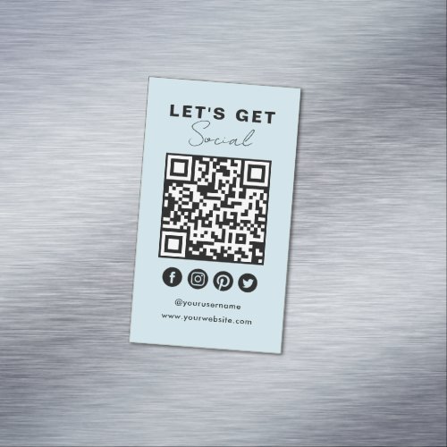 Connect With Us Social Media QR Code Light Blue Business Card Magnet