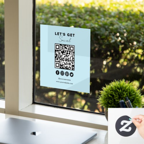 Connect With Us Social Media QR Code Light Blue Window Cling