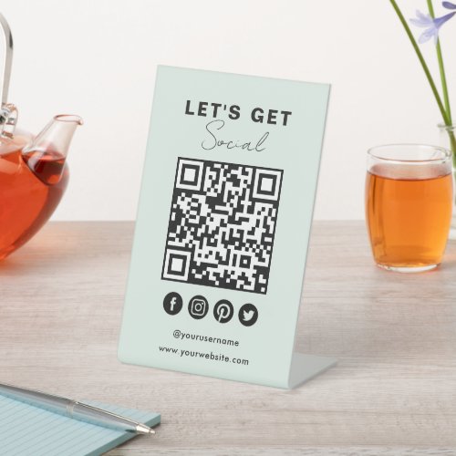 Connect With Us Social Media QR Code Light Green Pedestal Sign