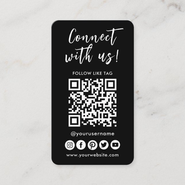 Connect With Us Social Media QR Code Logo Business Card (Front)