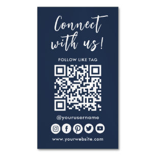 Connect With Us Social Media QR Code Logo Business Card Magnet