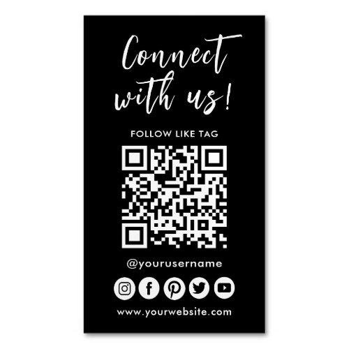 Connect With Us Social Media QR Code Logo Business Card Magnet