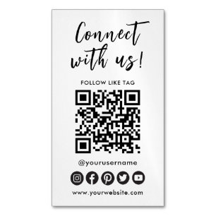 Connect With Us Social Media QR Code Logo Business Card Magnet