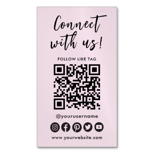 Connect With Us Social Media QR Code Logo Business Card Magnet