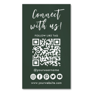Connect With Us Social Media QR Code Logo Business Card Magnet