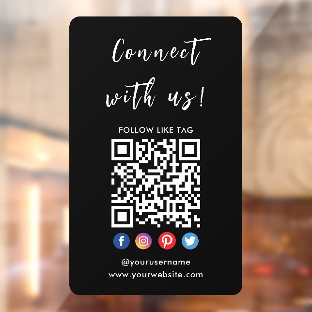 Connect With Us Social Media Qr Code Logo Modern Window Cling (Sheet 2)
