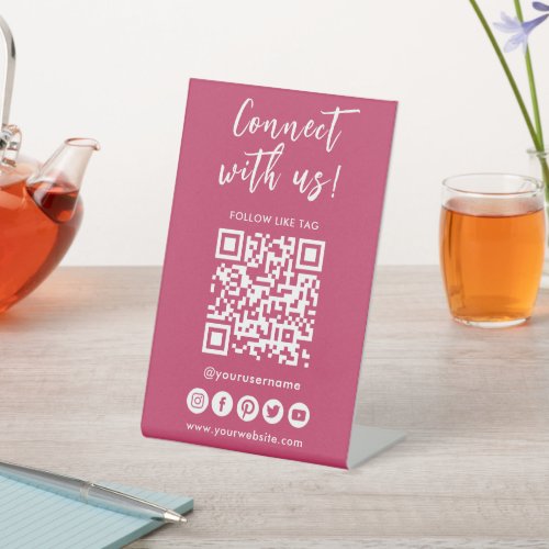 Connect With Us Social Media QR Code Logo Pedestal Sign