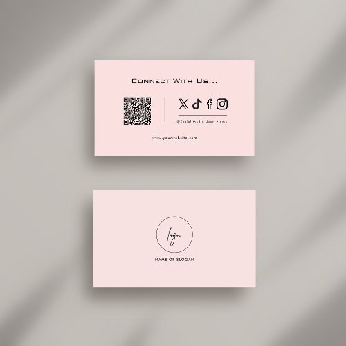 Connect With Us Social Media QR Code Logo Pink Business Card