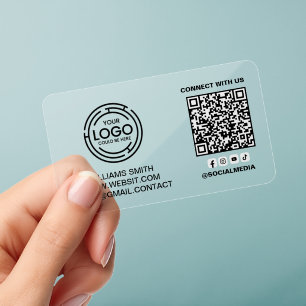 Connect with Us Social Media Qr Code Logo Simple Clear Business Cards
