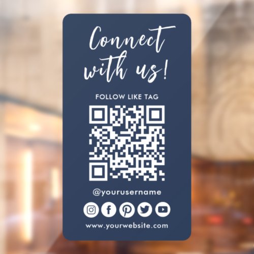 Connect With Us Social Media QR Code Logo Window Cling