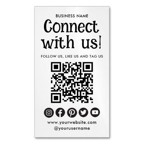 Connect With Us Social Media QR Code Minimalist Business Card Magnet