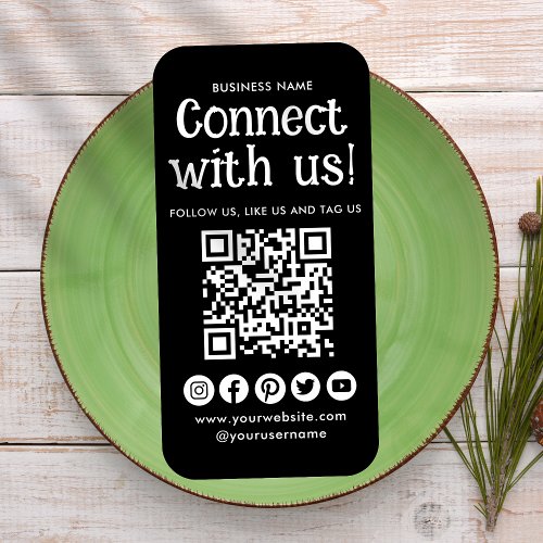 Connect With Us Social Media QR Code Modern Black Business Card
