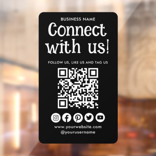 Connect With Us Social Media QR Code Modern Black Window Cling