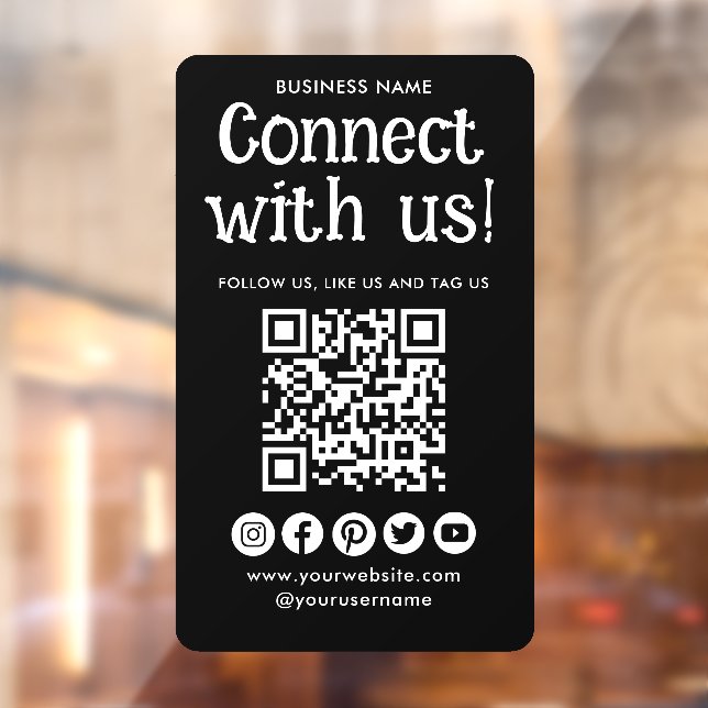 Connect With Us Social Media QR Code Modern Black Window Cling (Sheet 2)