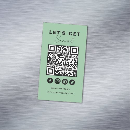 Connect With Us Social Media QR Code Modern Green Business Card Magnet