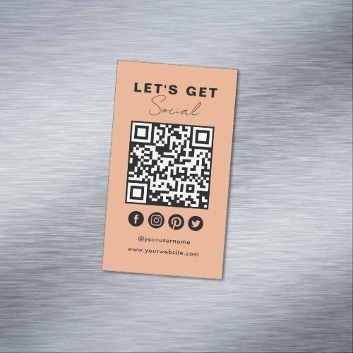 Connect With Us Social Media QR Code Modern Orange Business Card Magnet