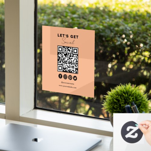 Connect With Us Social Media QR Code Modern Orange Window Cling