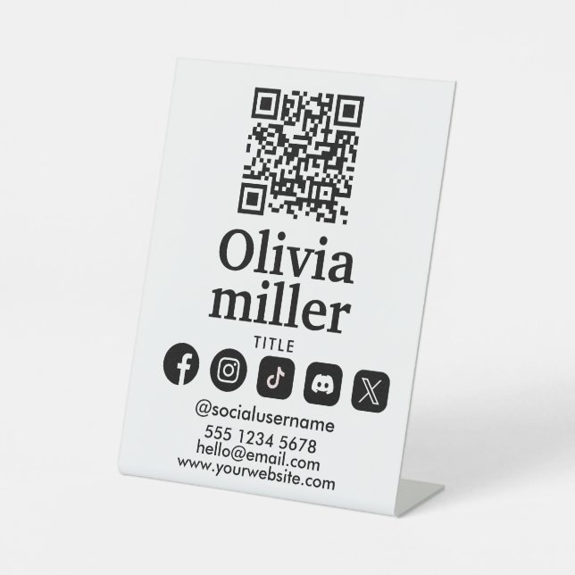 Connect with us | Social Media QR Code Modern  Pedestal Sign (Front)