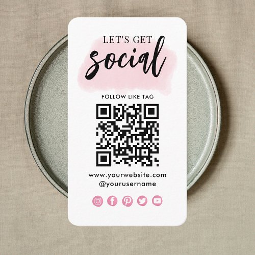 Connect With Us Social Media QR Code Modern Pink Business Card