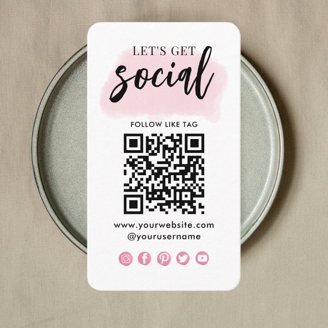 Connect With Us Social Media QR Code Modern Pink Business Card (Creator Uploaded)